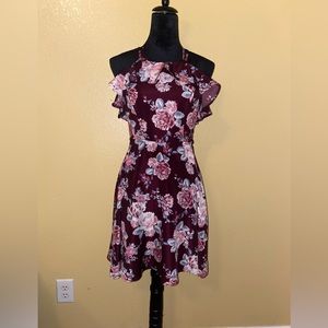 A dress from blue rain size small burgundy with flowers